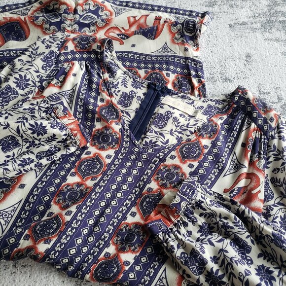 Love Bonito Blue White Red Elephant Boho Pathyia Romper Playsuit Shorts - Picture 15 of 15